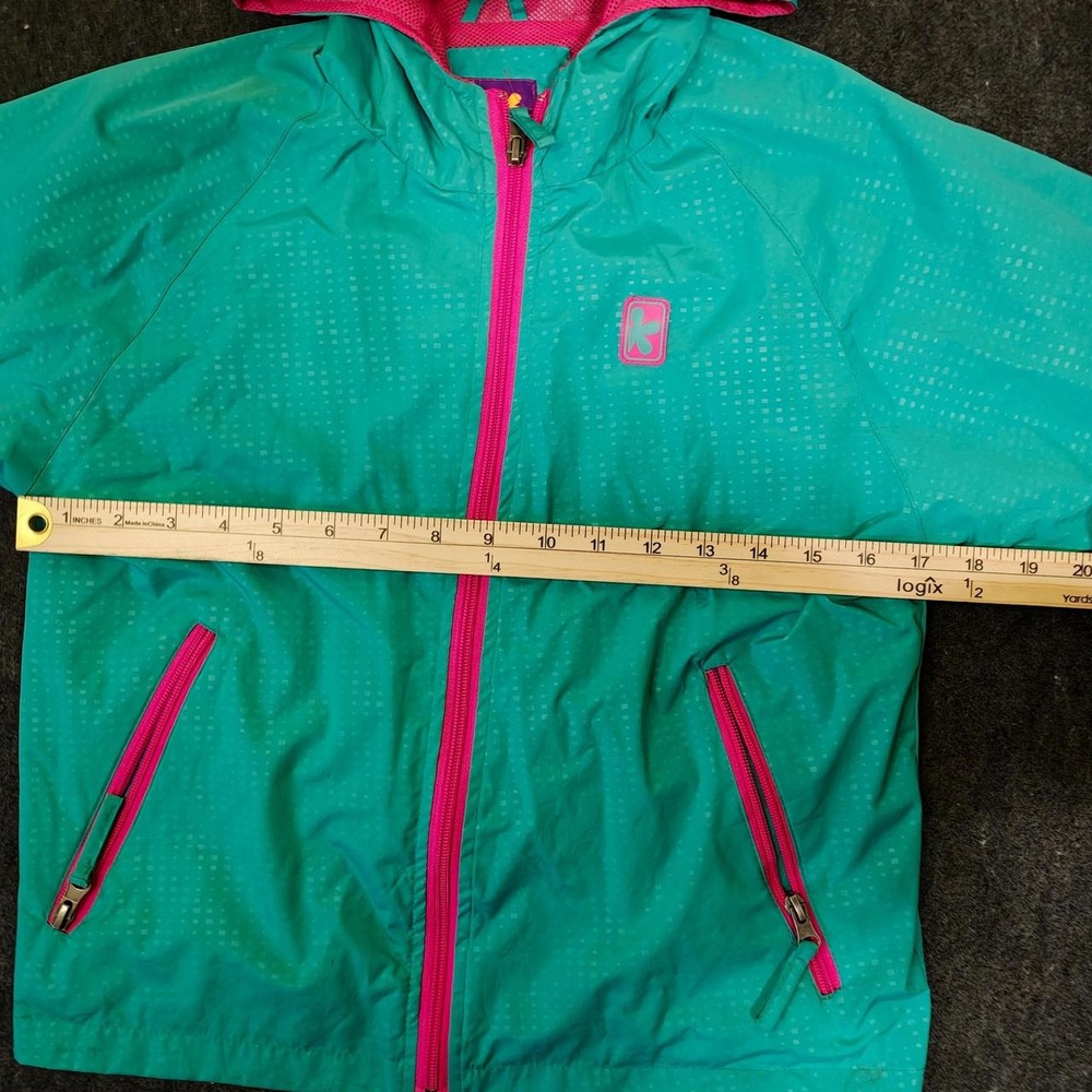 Pink Platinum Womens Teal Blue Windbreaker Jacket Pink Accents Size 10/12 - Picture 4 of 7